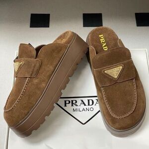 Prada Brown Suede Platform Clogs